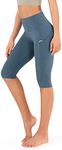 ODODOS Women's Knee Length High Waisted Yoga Capri Leggings with Pockets, Workout Running Sports Athletic Yoga Capris, Ink Blue, Small