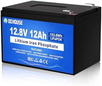 DC HOUSE 12V 12Ah LiFePO4 Lithium Battery, 15A BMS,15000+ Cycle Rechargeable Battery for Solar Power, UPS, Lighting, Harm Radio, Fish Finder, Outdoor Camping etc