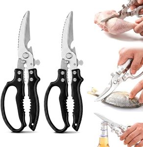Sharpest Heavy-Duty Kitchen Shears with Non-Slip Handle & Safety Lock, 2026 New Stainless Steel Bone-Cutting Kitchen Scissors, 2-in-1 Kitchen Scissors for Chicken, Bones, Fish, Seafood (Black 2PCS)
