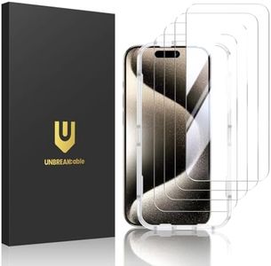 UNBREAKcable 4-Pack Screen Protector for iPhone 15 Pro, Double Shatterproof Tempered Glass [Easy Installation Frame] [9H Hardness] [99.99% HD Clear] [Case Friendly] for iPhone 6.1 inch