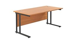 Office Hippo Heavy Duty Rectangular Cantilever Office Desk, Home Office Desk, Office Table, Integrated Cable Ports, PC Desk For Office or Home, 5 Yr Wty - Black Frame/Beech Top, 160cm x 80cm