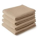 Encasa Kitchen Dish Tea Towel Waffle Weave X-Large 70 x 45 cm (4pc set), Highly Absorbent for Cleaning & Quick Drying of Plates & Glasses, Cotton - Beige