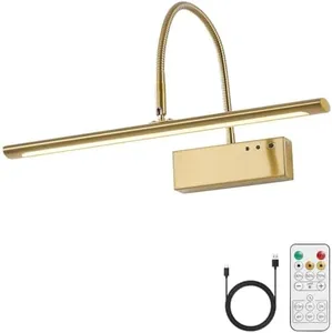 JOOSENLUX Wireless Picture Light with Remote Control - 15.75" Inch Brass Dimmable Art Light, Timer - Battery Operated - for Pictures, Display, Artwork, Gallery Wall