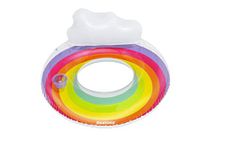 Bestway Large Swimming Ring | 42” Inflatable Pool Float with Headrest & Cup Holder, Rainbow Design