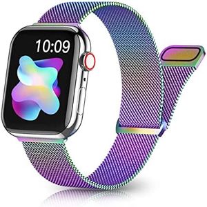 Rabini Metal Magnetic Band Compatible with Apple Watch 38mm 40mm 41mm 42mm 46mm 44mm 45mm 49mm, Rainbow Stainless Steel Mesh Bands for iWatch SE Ultra Series 10 9 8 7 6 5 4 3 2 1 Women Men, Multicolor