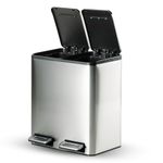 TRAMONTINA 2-in-1 Dual Compartment Dustbin 16L (8L+8L) | Stainless Steel Wet & Dry Trash Can | Soft-Close | Removable Inner Buckets | Anti-Fingerprint | Rectangle Bin