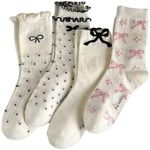 GORGLITTER Women's Ruffle Bow Socks 4 Pairs Cute Knitted Crew Socks Soft Breathable Soft Fabric Frilly Ankle Socks White 39-42