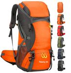 jianyana Hiking Backpack Waterproof 50L Foldable Rucksack Durable Lightweight Camping Bag with Rain Cover for Camping Trekking Hiking Walking Cycling Climbing Outdoor Sports for Women Men Orange