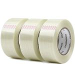 CHUANGSEED Strong Reinforced Tape,Transparent Bi-Directional Filament Strapping Tape, Fiberglass Reinforced Tape,Heavy Duty Tape,Cricket Bat Repair Tape (3 pack 150MIC x 50MM x 55M)