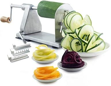 POP Design Stainless Steel Vegetable Spiralizer, Commercial Grade Spiralizer and Potato Cutter for Curly Fries, Noodle Maker and Zoodler, 3 Blade Size Cutters, Wooden Handle, No-Slip Suction Base