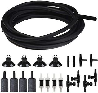 JIH Aquarium Air Pump Accessories Set -25 Feet Airline Tubing Black Standard, Air Stones,Check Valves, Suction Cups and Connectors