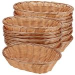 HOZEON 15 Pack 11 x 7.87 x 2.8 Inches Plastic Oval Basket, Wicker Bread Baskets, Woven Bread Baskets, Food Storage Basket Fruit Serving Baskets for Kitchen, Restaurant, Light Brown