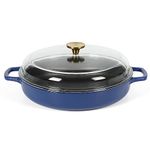 Sur La Table Kithcen Essential 3.75 Quart Enamel Cast Iron All In One Multi-Purpose Non-Toxic Nonstick Braiser Pan W/Borosilicate Glass Lid - Blue