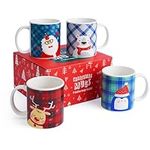 THE TWIDDLERS Set of 4 Assorted Christmas Mugs - 340ml Holiday Cups with Santa, Penguin, Teddy Bear, Reindeer Design - Secret Santa Xmas Party Gift