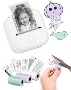 Mini Sticker Printer - T02 Portable Pocket Printer with 3 Rolls Paper, Bluetooth Photo Picture Printer for Students Birthday, Compatible with Phone & Tablet, White