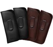 Calabria Eye Glasses Case w/Clip Soft PU Leather Black Brown (4Pack) Men Women Eyeglass Pouch Slip-In Holder Sunglasses Bag