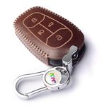 JVCV® Car Styling Soft Handmade Leather Key Cover Compatible with Tata Nexon, Harrier, Tiago EV, Altroz, Tigor, Safari, Nexon EV, Punch, Punch EV 4 Button Smart Key (Brown)