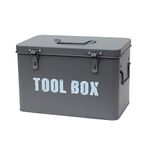 Slate Grey Metal Toolbox Retro Vintage Style Single Tray Tool Box with Lockable Lid (Padlocks Not Supplied) 21cm (H) x 31cm (W) x 19cm (D)