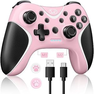 BRHE Wireless Switch Controllers Pink,Nintendo Switch Controller for Nintendo Switch/Lite/OLED/Windows PC with Programmable/Vibration/Turbo Funtion,Switch Pro Controller Gamepad with 2 Thumb Caps