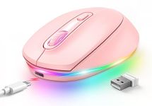 Seenda Wireless Mouse -Rechargeable Light Up Mouse for Laptop, Small Cordless Mice with Quiet Click & LED Lights for Kids' Chromebook, Windows, Mac PC Computer -Hot Pink