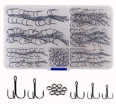 150pcs Fishing Treble Hooks Strong Sharp Round Bend Treble Hooks High Carbon Steel Fishing Hooks with Split Rings for Lures Bait Saltwater Freshwater Fishing