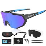 X-TIGER Polarized Cycling Bike Sunglasses,Bicycle Glasses with 3 Interchangeable Lenses (Blackblue)