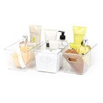 LIVIVO Set of 3 Clear Storage Organisers Stackable Containers Space Saving Trays Multipurpose Perfect for Kitchen Cabinet, Pantry, Fridge, Freezer, Countertop, Bathroom, Bedroom S - (23.3 x 13.3)