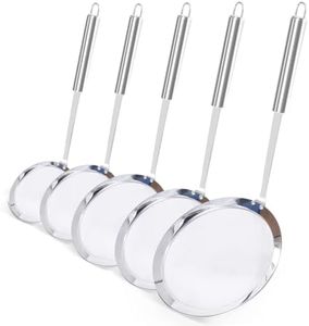Newness Fine Mesh Strainer Set of 5 with Handle, 304 Fine Mesh Stainless Steel Colander, Wire Strainers for Kitchen, Fat Oil Strainer Skimmer Spoon, Durable Metal Multipurpose for Food, Rice, Quinoa