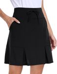 MoFiz Women's 20" Knee Length Skorts Skirts Elastic Waist Athletic Tennis Golf Skirt for Women Casual Summer Skirts Black 2XL