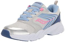 Saucony Kids Girls Wind FST LTT Sneaker, Silver/Blue/Pink, 4 M US