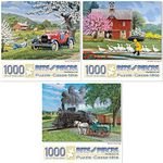 Bits and Pieces - Value Set of Three (3) 1000 Piece Jigsaw Puzzles for Adults - Measures 20" x 27" (51cm x 69cm) Each - 1000 pc Puddle Jumpers, Horse Crossing, Away from It All Jigsaws by John Sloane