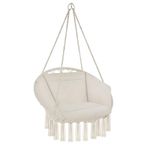 tectake® Hanging Egg Chair with Cushion, Suitable for Indoor Bedroom Decor, as a Swing Chair or Outdoor Use as Garden Furniture, Balcony Furniture, and Rattan Chair, Supports 150 kg - beige