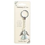 Guardian Angel Silver Finish Angel Keychain for Thinking of You Rhinestone in Angels Head with Inspirational Message for Birthday, Christmas & Any Occasion