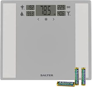 Salter Dashboard Analyser Digital Bathroom Scale - Scales Measure Weight, BMI, BMR, Body Fat Percentage, Body Water/Mass, Large, Toughened Glass, Ultra Slim Platform, Step-Technology, 12 User Memory