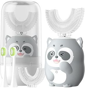ELOTAME Kids Electric U Shaped Toothbrush Children Rechargeable Sonic Toothbrush with 4 Brush Heads Full Mouth 6 Cleaning Modes - (Age 8-15, Gray)