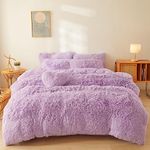 FOPPA Lilac Plush Fluffy Comforter Cover Set Queen - Ultra Soft Faux Fur Lilac Bedding Sets 3 Pieces (1 Plush Duvet Cover + 2 Shaggy Pillow case) Fuzzy Bed Set (Lilac, Queen)