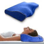 Sleepsia Orthopedic Memory Foam Contour Cervical Pillow for Neck & Shoulder Pain, Extra Curve Neck Support Pillow for Sleeping Side & Back Sleepers, Diwali Gifts for Family & Friends (Blue)