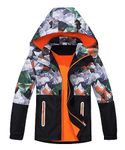 CAMLAKEE Boys Waterproof Jacket Kids Raincoat Fleece Lined Children Camo Coat Warm Windbreaker Orange UK:7-8 years (manufacturers's size: 130)