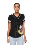 Disney Ladies Mickey Mouse Fashion Shirt - Mickey & Minnie Mouse Baseball Jersey Mickey Mouse Button Down Baseball Jersey, Black Baseball, Large