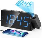 Projection Digital Alarm Clock for Bedroom, Large LED Alarm Clock Projection on Ceiling Wall, 350°Projector,Dimmer,USB Charger,Battery Backup Loud Dual Alarm Clock for Heavy Sleeper Kid Elderly