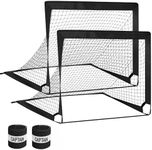 VerteLife 2 Pack Football Goals, 4Ft × 3Ft Mini Football Net Youth Portable Pop Up Soccer Goals Foldable Goal Post with 2pcs Captain Armbands for Garden Indoor Backyard Playground (Black)