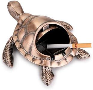 BSTKEY Cenicero vintage resistente al viento con tapas, cenicero de mesa de metal retro con diseño de tortuga, para uso en exteriores e interiores (bronce rojo)