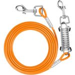 Aystkniet Dog Tie Out Cable 10FT 15FT 20FT 25FT 30FT 40FT 50FT with Shock Absorbing Spring and Swivel Hook, Chew Proof Chain for Outside, Runner Tether Lead for Small Medium Large Dogs (15FT)