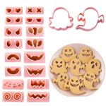 Halloween Cookie Cutter Set-10 pcs 3D Plastic Pressable Ghost Halloween Biscuit Cutters Set,Plastic Ghost Element Cookie Cutters Set for Kids-Grimace Specter Stamps with Replaceable Expressions.