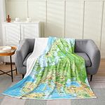 Erosebridal World Map Throw Blanket All Season,Map of Various Countrie Fleece for Kids Boys Girls,Topographic Continents Bed Twin 60x80,Geographic Plush Living Room Decor