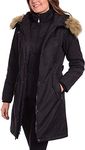 1 Madison Ladies' Water Resistant Long Parka with Faux Fur Hood (Black, S), Black