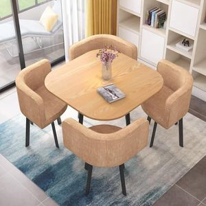 WOOOFA Round Dining Table Set for 4, Faux Marble Conference Table and Chairs Set, Kitchen Table Chairs Set with Strong Metal Frame, Space-Saving, Office Table and Chair Set for Home and Apartment