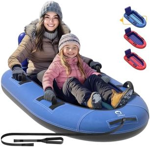 QPAU Snow Sled with Premium Canvas Cover, 2 Person Inflatable Heavy Duty Snow Tube with Reinforced Handles, Snow Sleds for Kids and Adults, Winter Toboggan Outdoor Toys Gifts for Family (Blue)