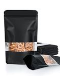 100 Pack Smell Proof Bags, Resealable Bags with Matte Window, Foil Pouch Stand Up Sealable Bags for Packaging (Black, 4" x 6")