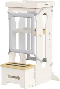 Bateso Step Stool for Toddlers, Two Removable Protection Nets, Kids Step Stool with Standing Platform of 4 Adjustable Heights, Toddler Tower Learning Stool for Kitchen Counter, Bathroom Sink